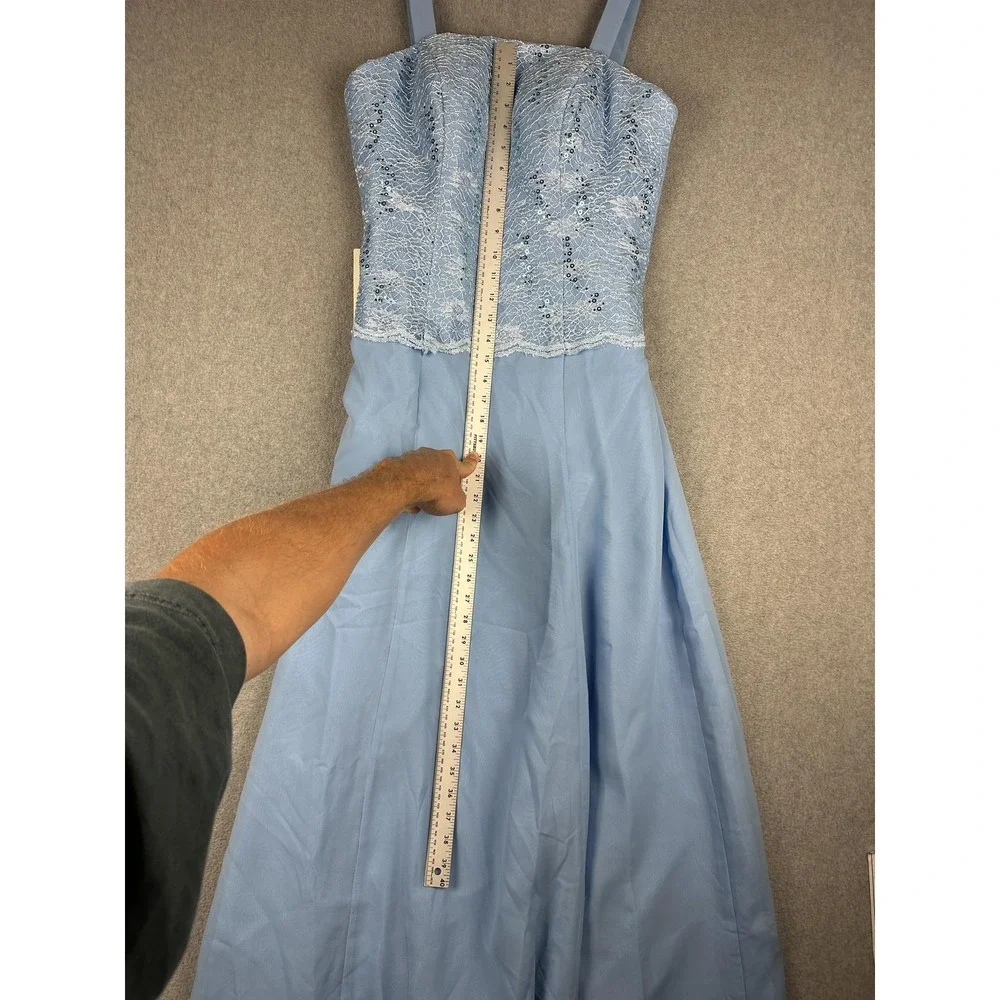 Blue Formal Dress Womens 8 Sequin Lace A Line Chiffon Maxi Wedding Gown NWT - Picture 6 of 11